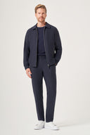 Jakamen Men’s Formal Suit – Zip Leather Closure - Navy
