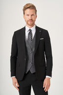 Jakamen Men’s Vest Suit – Peak Lapel, Double Breasted Vest - Black
