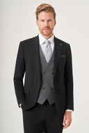 Jakamen Men’s Vest Suit – Peak Lapel - Black