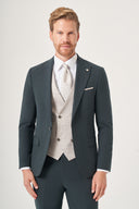 Jakamen Men’s Vest Suit – Peak Lapel, Double Breasted Vest - Dark green