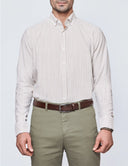 Slim-Fit Striped Seersucker Shirt - Beige