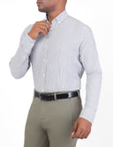 Slim-Fit Striped Seersucker Shirt - Grey