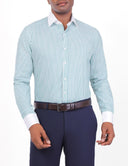 Slim-Fit Striped Dress Shirt – 100% Cotton - Green