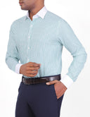 Slim-Fit Striped Dress Shirt – 100% Cotton - Green