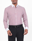 Slim-Fit Striped Dress Shirt – 100% Cotton - Maroon