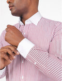 Slim-Fit Striped Dress Shirt – 100% Cotton - Maroon