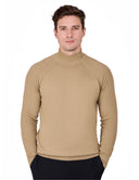 Plain Half-Neck Knitwear with Textured Sleeves - Beige
