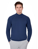 Plain Half-Neck Knitwear with Textured Sleeves - Navy