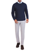 Textured Pullover with a Round Neck - Dark navy