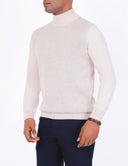 Striped Pullover with a High Neck - Beige