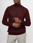 Striped Pullover with a High Neck - Maroon