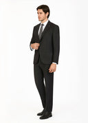 Notch Lapel Slim Fit Wool Suit - Dark Grey