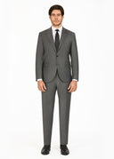 Notch Lapel Slim Fit Wool Suit - Grey