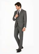 Notch Lapel Slim Fit Wool Suit - Grey