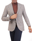 Men’s Checked Wool Blazer in Slim Fit - Beige coffee