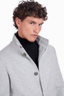 Wool-Cashmere Coat with Hidden Button Closure - Light grey