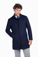 Wool-Cashmere Coat with Hidden Button Closure - Navy