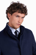 Wool-Cashmere Coat with Hidden Button Closure - Navy