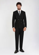 Double Breasted Peak Lapel Suit - Black