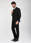 Double Breasted Peak Lapel Suit - Black