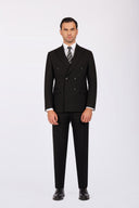 Double Breasted Slim Fit Suit - Black