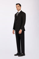 Double Breasted Slim Fit Suit - Black