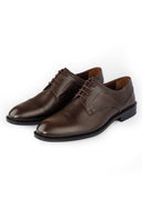 Semi-Textured Leather Derby Shoes — Subtle Formal Detail - Dark brown