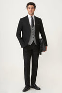 Jakamen Men’s Black Vest Suit – Modern Formal Fit - Black
