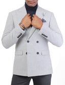 Double Breasted Slim-Fit Wool blazer - Light grey