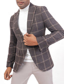 Checked Wool Blazer in Slim Fit - Brown