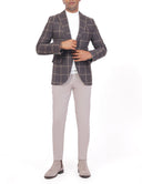 Checked Wool Blazer in Slim Fit - Brown