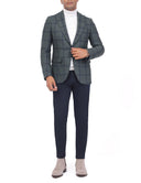Checked Wool Blazer in Slim Fit - Olive