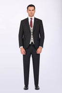 Slim Fit Suit with Notch Lapel & Combined Detailing - Black