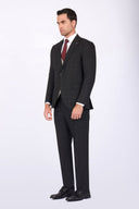 Slim Fit Suit with Notch Lapel & Combined Detailing - Black