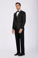 Brocade Wedding Suit with Shawl Satin Lapel - Black