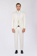 Brocade Wedding Suit with Shawl Satin Lapel - White