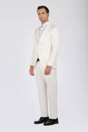 Brocade Wedding Suit with Shawl Satin Lapel - White
