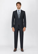 Slim Fit Peak Lapel Suit with Black-Trim Vest - Black navy