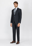 Slim Fit Peak Lapel Suit with Black-Trim Vest - Black navy
