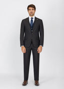 Slim Fit Peak Lapel Suit with Black-Trim Vest - Brown navy