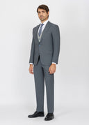 Slim Fit Suit with Peak Lapel and Grey-Trim Vest - Grey navy