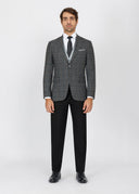 Checked Slim Fit Three-Piece Suit with Black Trim - Black