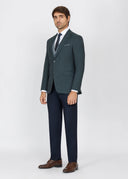 Checked Slim Fit Three-Piece Suit with Black Trim - Dark green