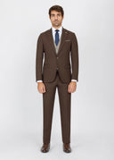 Slim Fit Suit with Peak Lapel and Flap Pockets - Brown