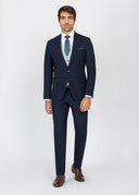 Slim Fit Suit with Peak Lapel and Flap Pockets - Navy