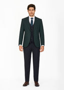 Checked Peak Lapel Slim Fit Vest Suit - Green