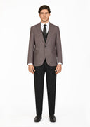 Checked Peak Lapel Slim Fit Vest Suit - Maroon