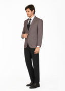 Checked Peak Lapel Slim Fit Vest Suit - Maroon
