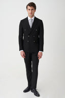 Slim Peak-Lapel Double-Breasted Suit - Black
