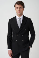 Slim Peak-Lapel Double-Breasted Suit - Black